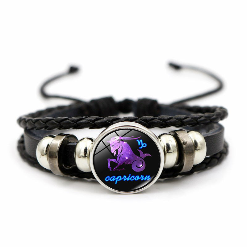 Creative Leather Weaving Beaded Bracelet in Gem Fashion