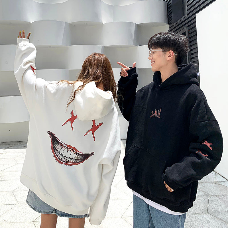 Couples Hoodie with Fleece Lining and Smiley Design