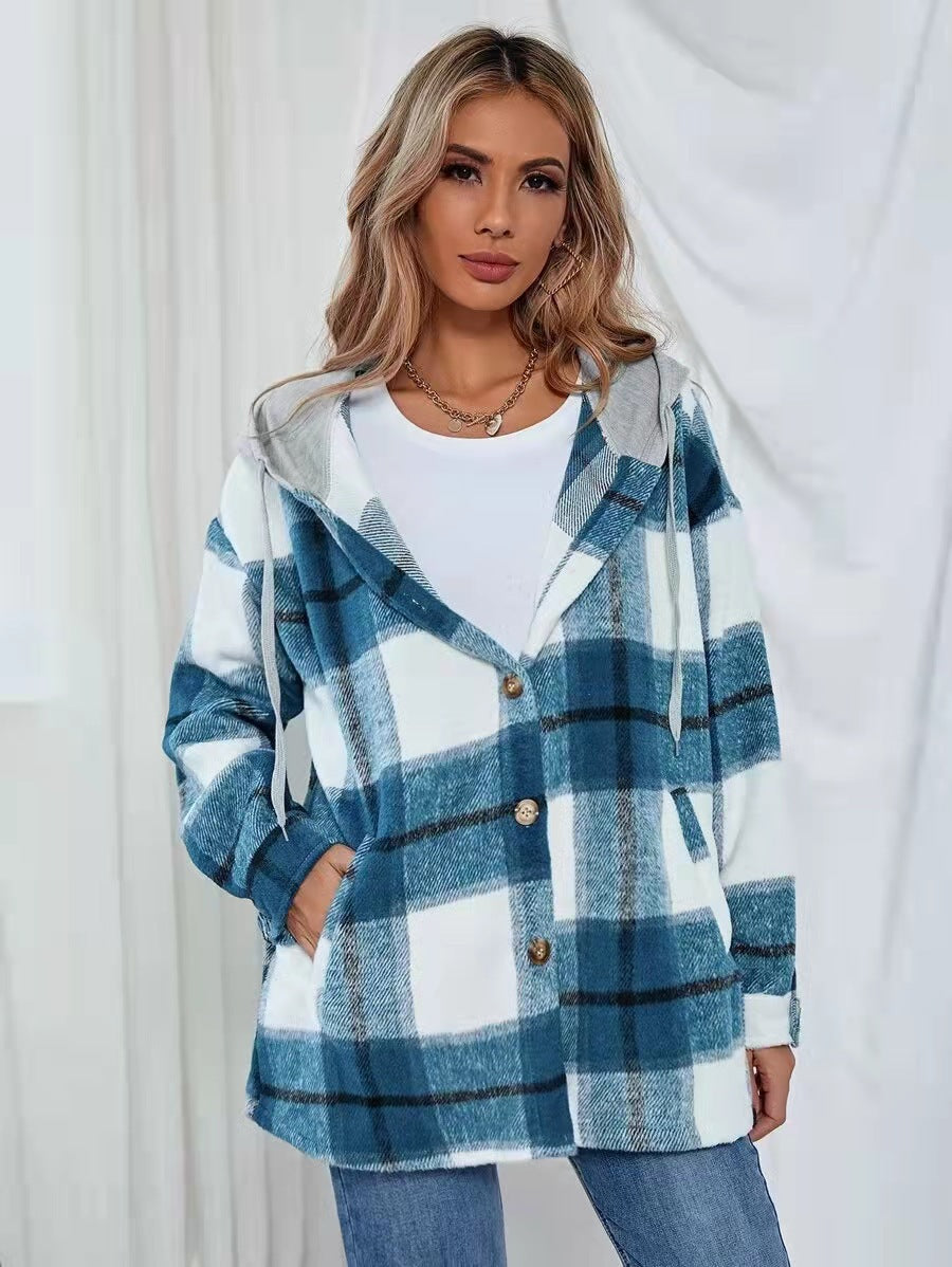 Plaid Woolen Cardigan for Women