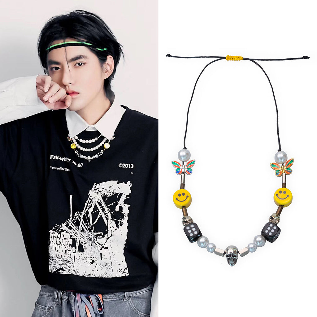Kris Wu Style Skull Butterfly Smiley Necklace for Couples