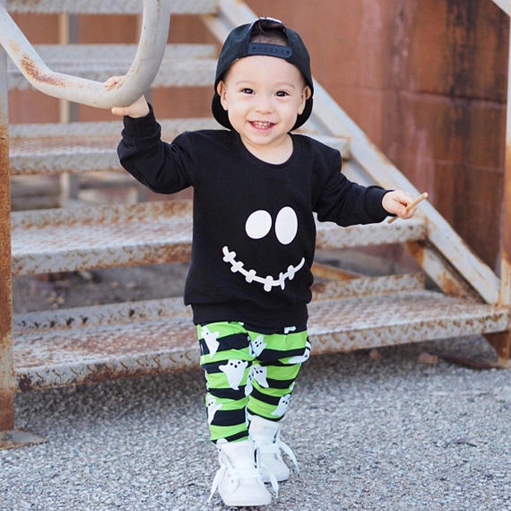 Boys' Halloween Smiley Face Long Sleeve Outfit Set