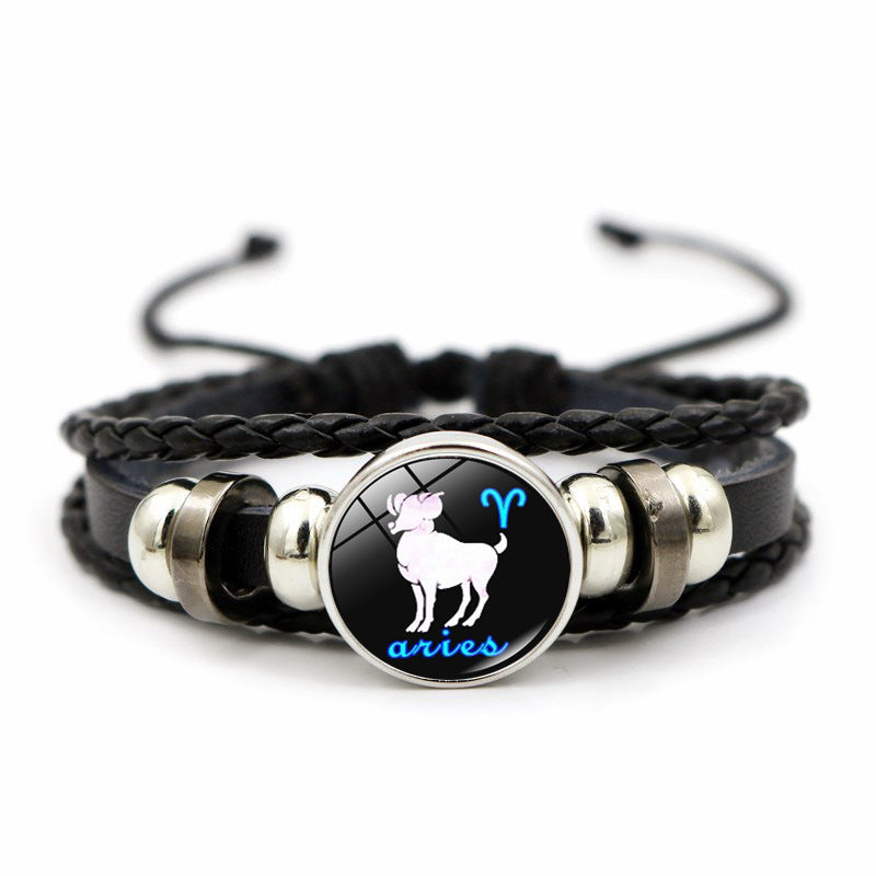 Creative Leather Weaving Beaded Bracelet in Gem Fashion