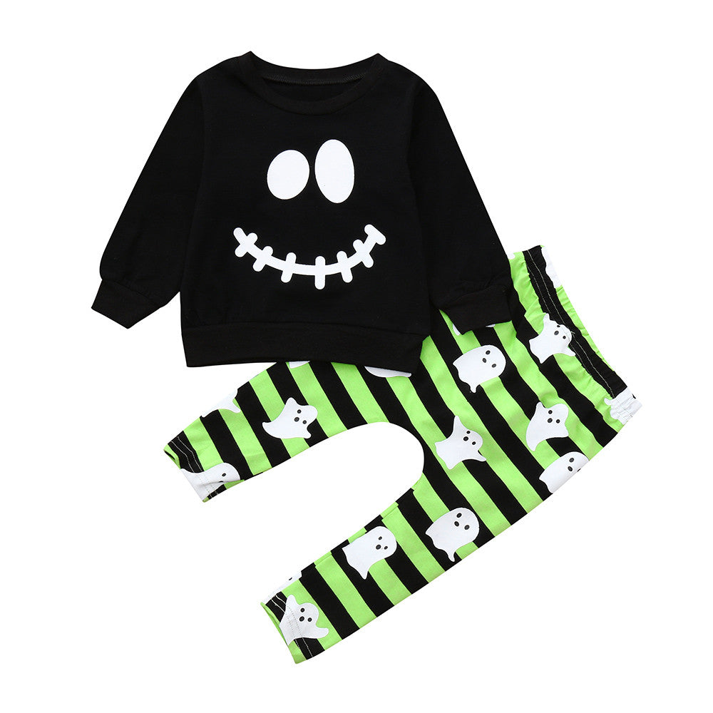 Boys' Halloween Smiley Face Long Sleeve Outfit Set