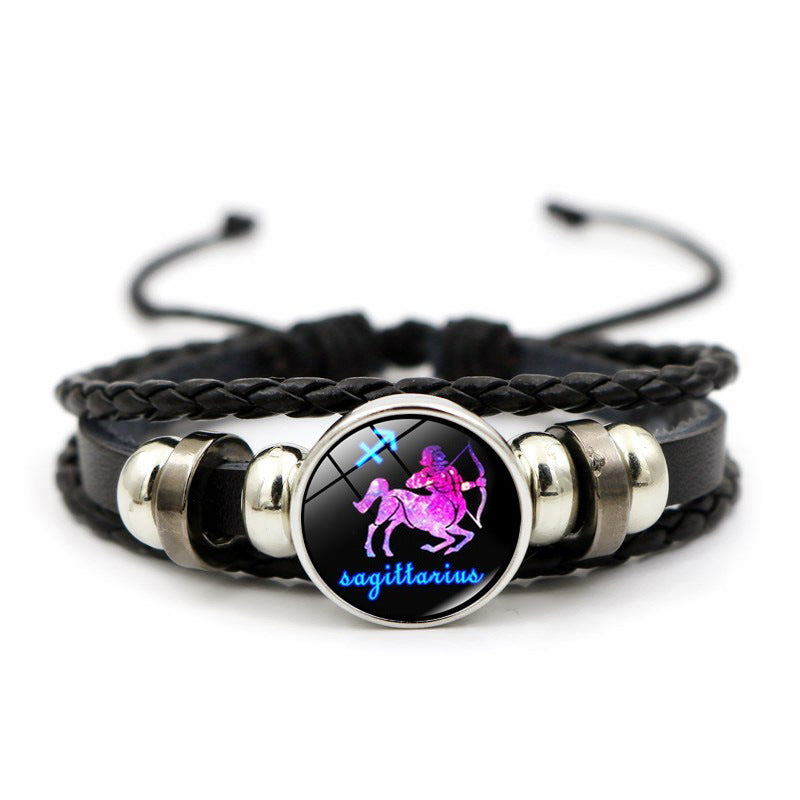 Creative Leather Weaving Beaded Bracelet in Gem Fashion