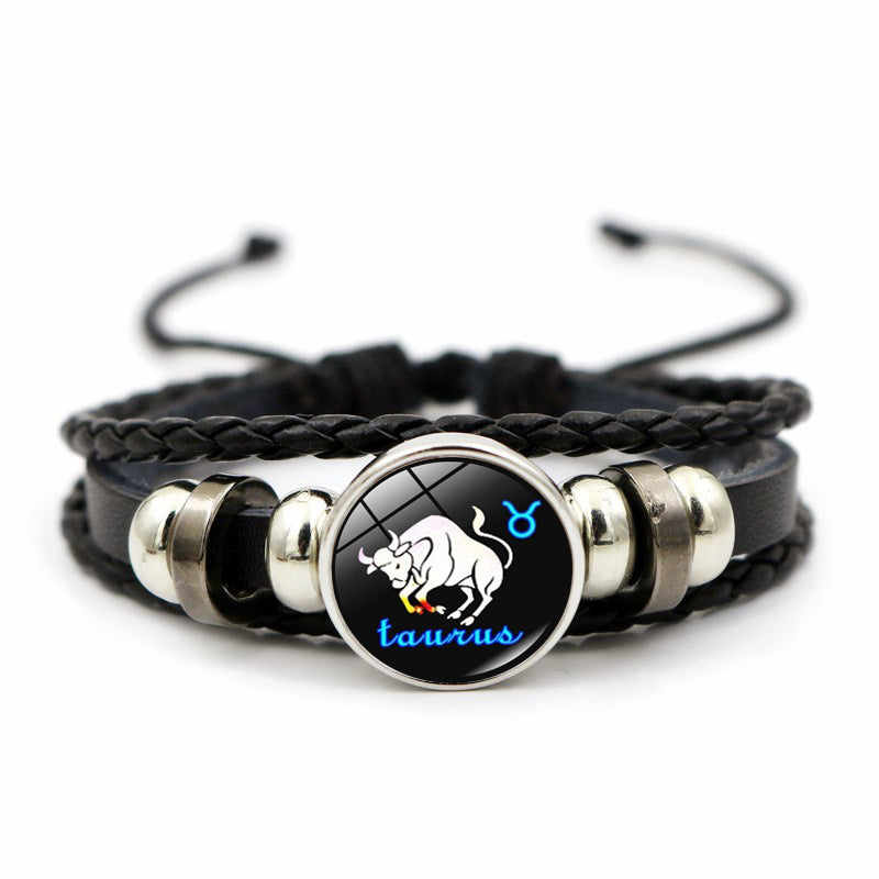 Creative Leather Weaving Beaded Bracelet in Gem Fashion