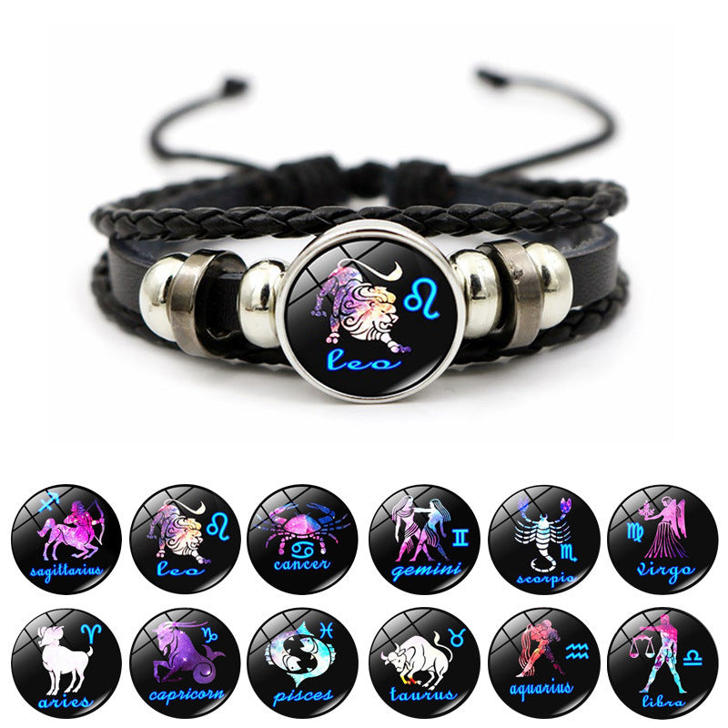 Creative Leather Weaving Beaded Bracelet in Gem Fashion
