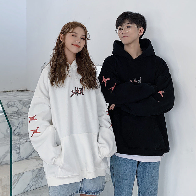Couples Hoodie with Fleece Lining and Smiley Design