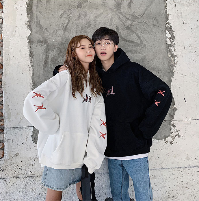 Couples Hoodie with Fleece Lining and Smiley Design
