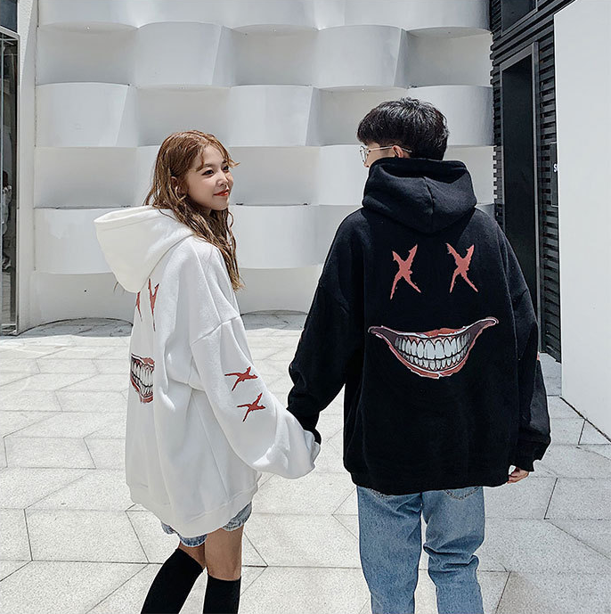 Couples Hoodie with Fleece Lining and Smiley Design