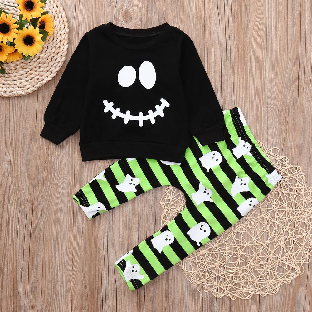 Boys' Halloween Smiley Face Long Sleeve Outfit Set
