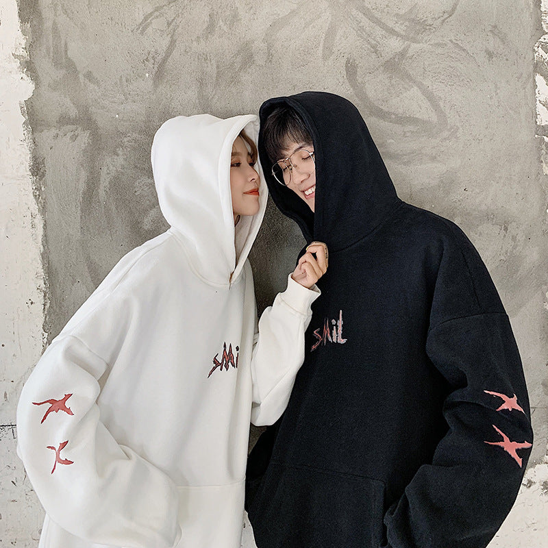Couples Hoodie with Fleece Lining and Smiley Design