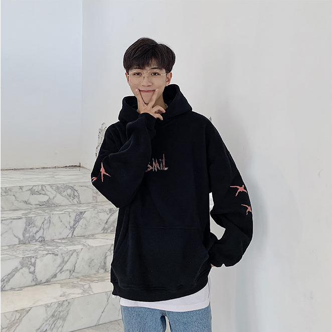Couples Hoodie with Fleece Lining and Smiley Design