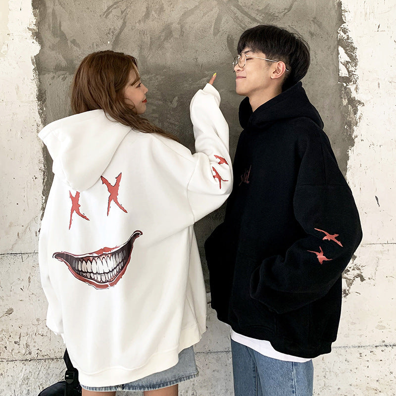 Couples Hoodie with Fleece Lining and Smiley Design