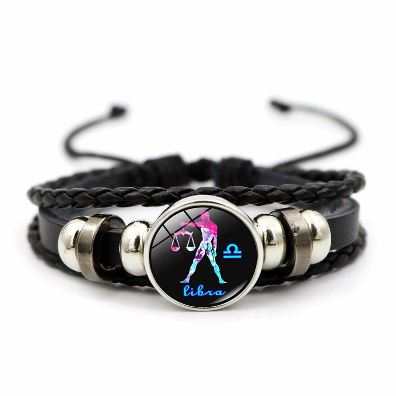 Creative Leather Weaving Beaded Bracelet in Gem Fashion