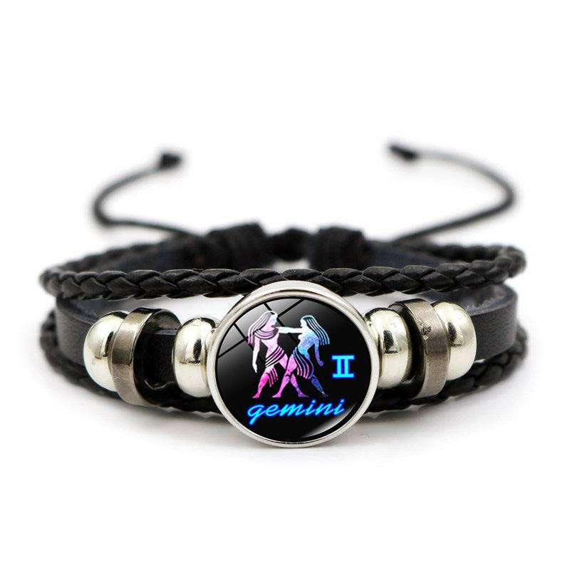 Creative Leather Weaving Beaded Bracelet in Gem Fashion