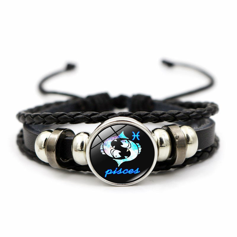 Creative Leather Weaving Beaded Bracelet in Gem Fashion