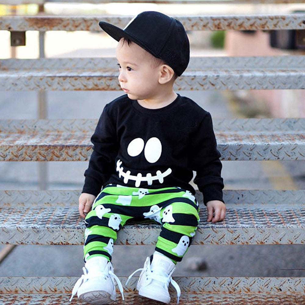 Boys' Halloween Smiley Face Long Sleeve Outfit Set