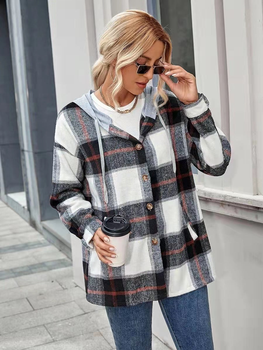 Plaid Woolen Cardigan for Women