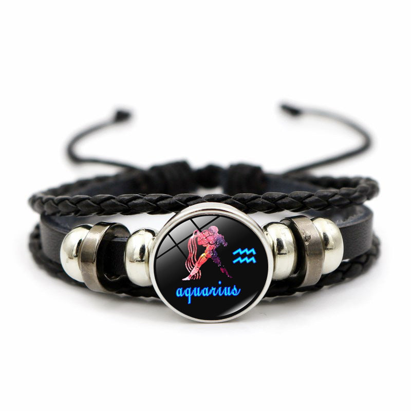 Creative Leather Weaving Beaded Bracelet in Gem Fashion