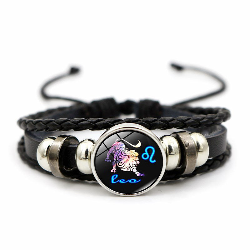 Creative Leather Weaving Beaded Bracelet in Gem Fashion