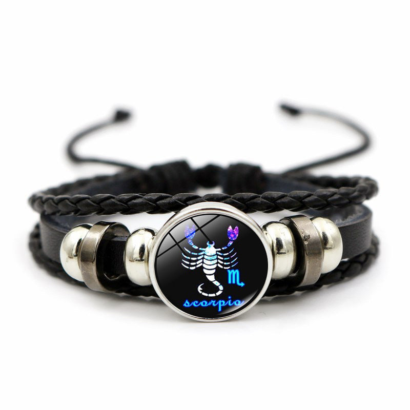 Creative Leather Weaving Beaded Bracelet in Gem Fashion