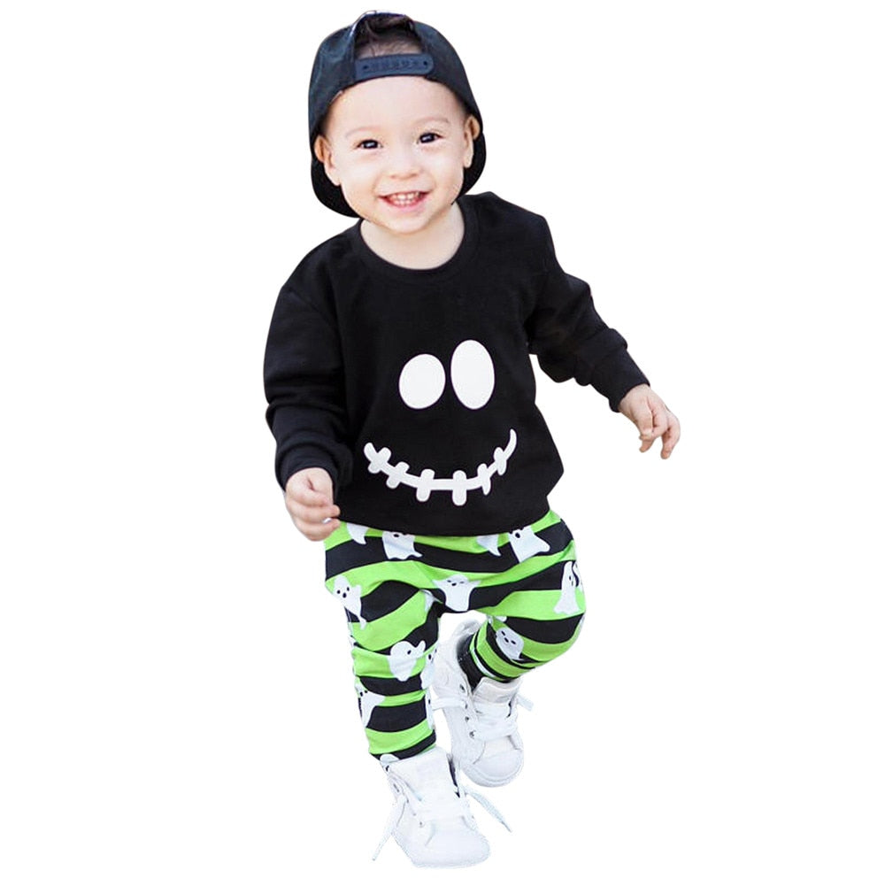 Boys' Halloween Smiley Face Long Sleeve Outfit Set
