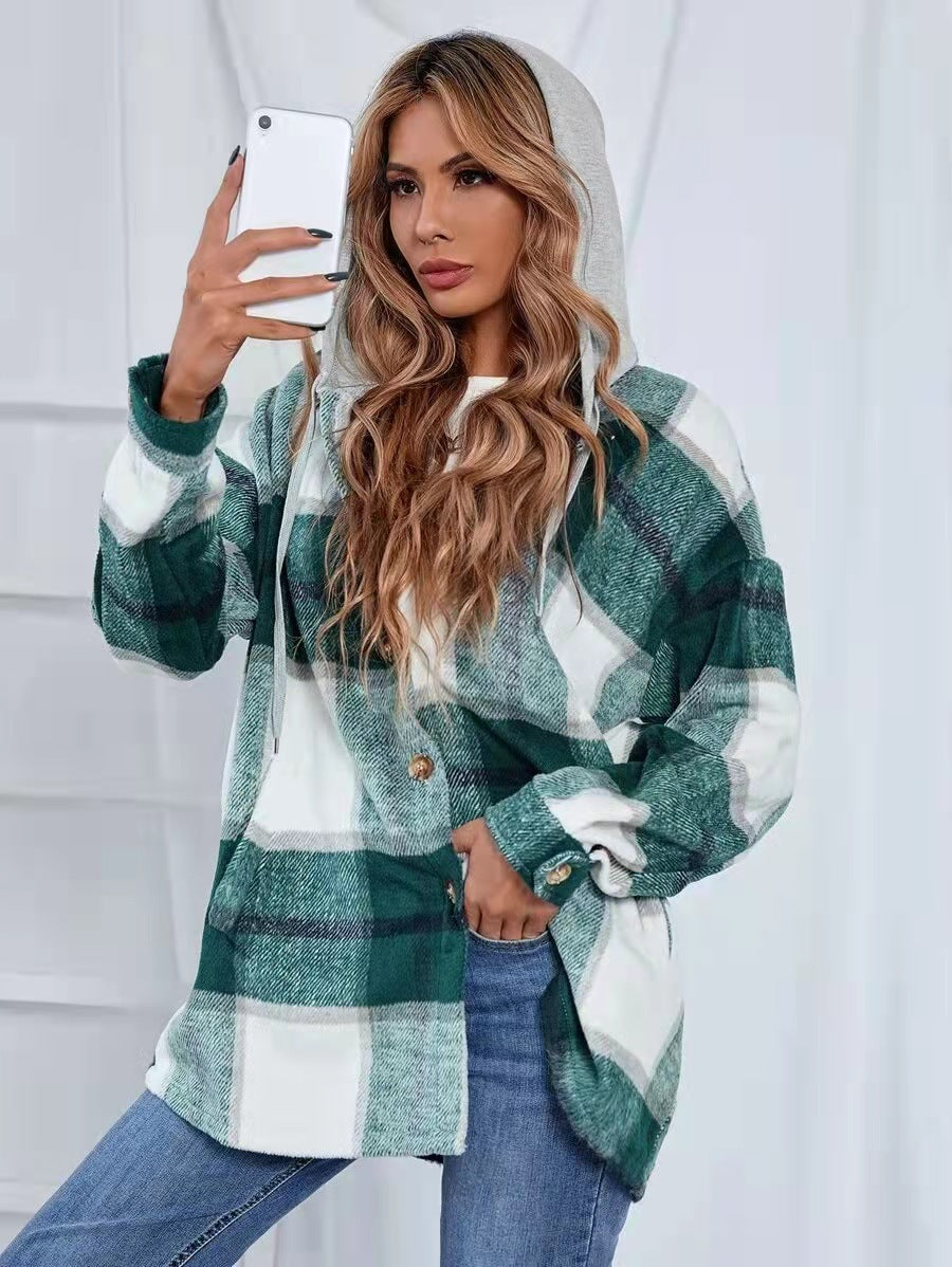 Plaid Woolen Cardigan for Women